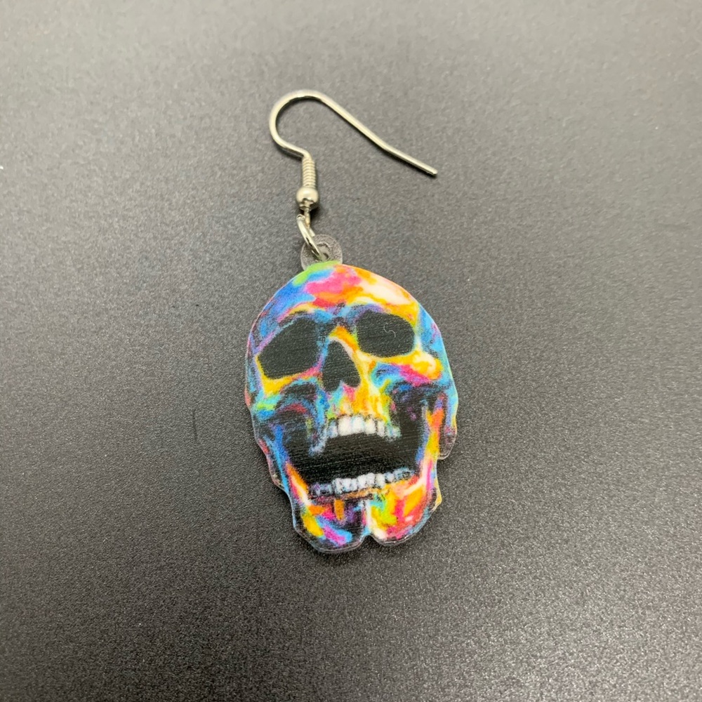 Sugar skull tie dye goth Wicca Earring Halloween - Picture 4 of 4